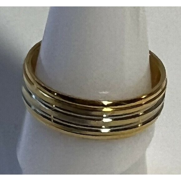 Jewelry Ring New layered/Grooved  Silver/Gold Tone Stainless Steel Band Size 13 - Picture 1 of 6